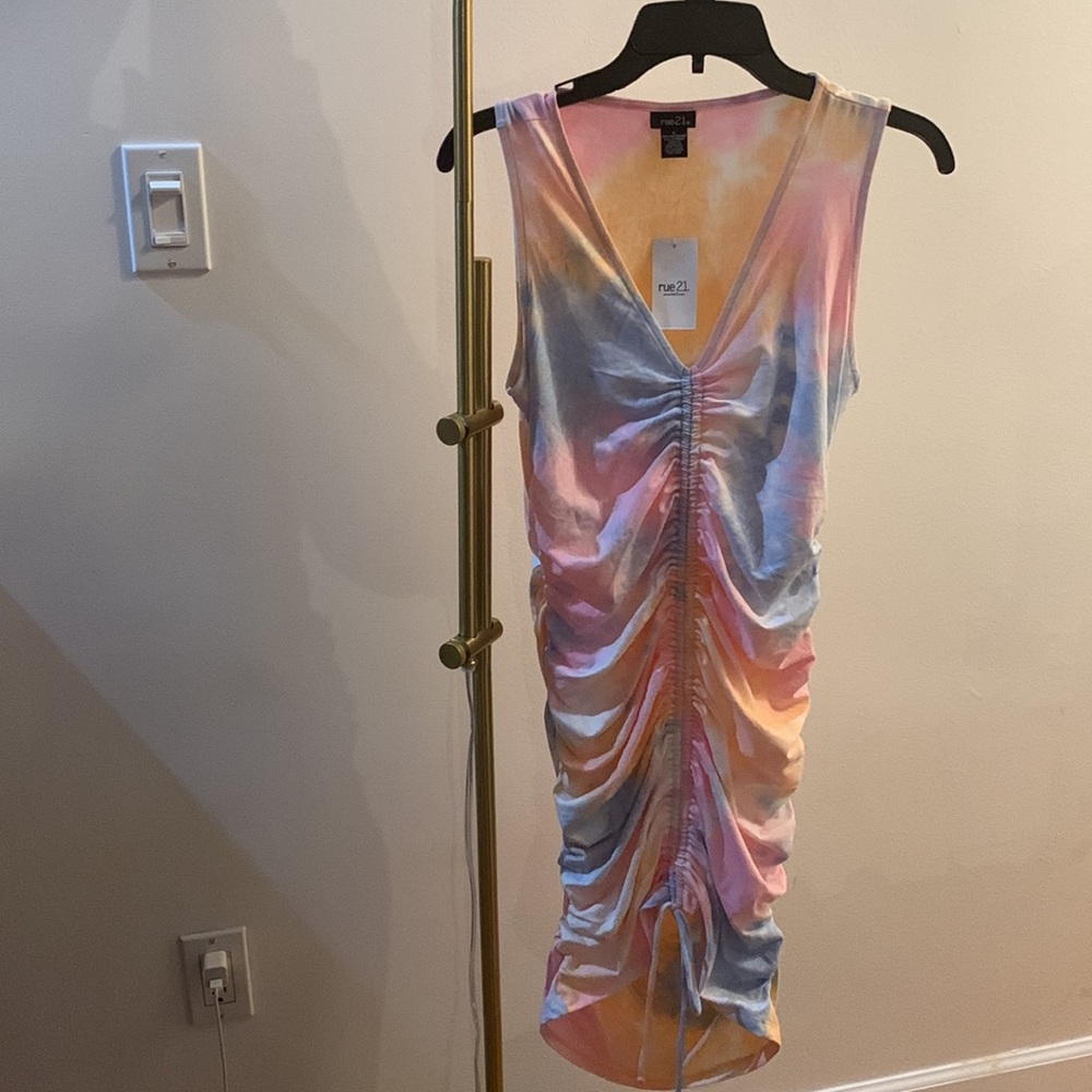 Pastel Tie Dye Ruched Front Mini Dress - Picture 2 of 8